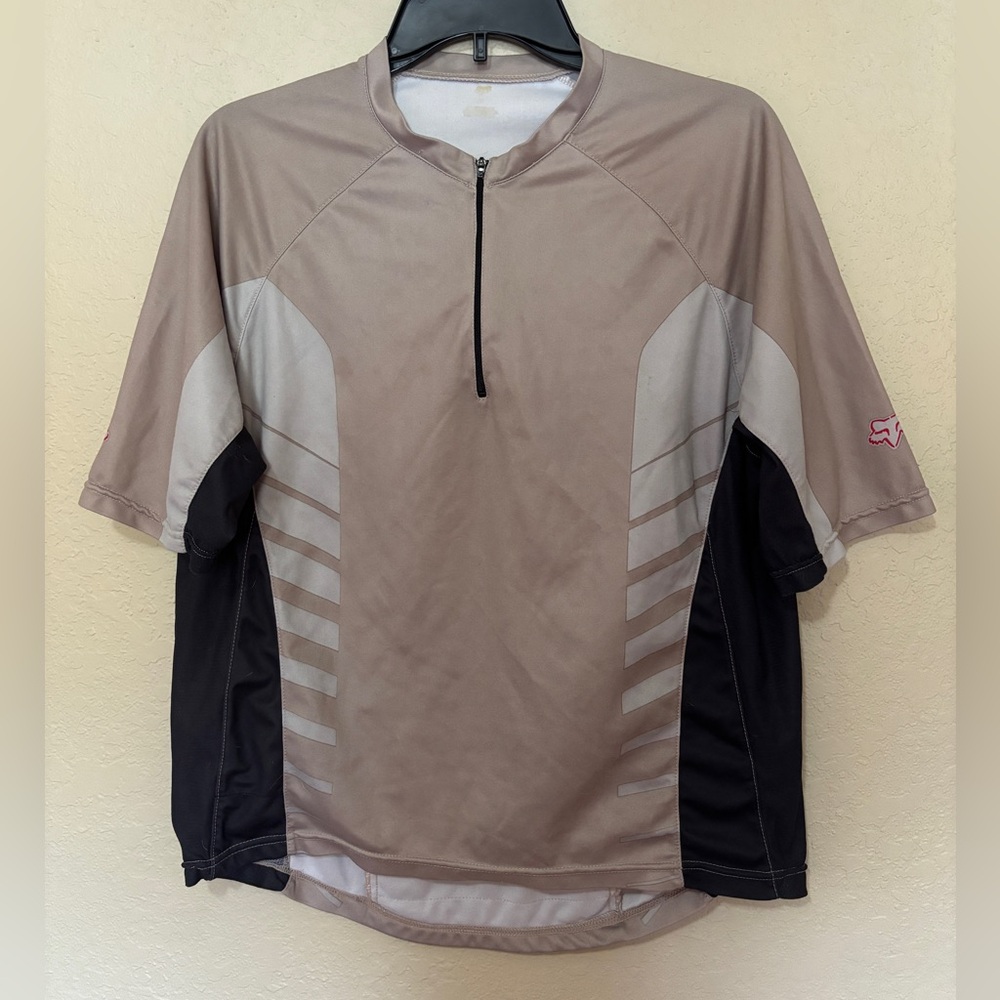 Fox Racing Mens 1/4 Zip T Shirt Size Medium Black & Beige